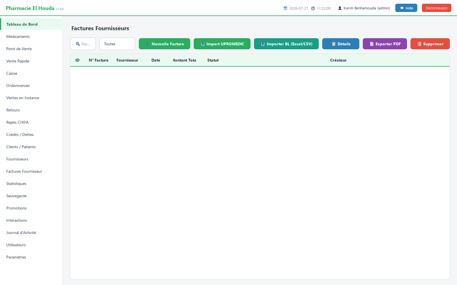 Factures avec bouton Import UPROMEDIC