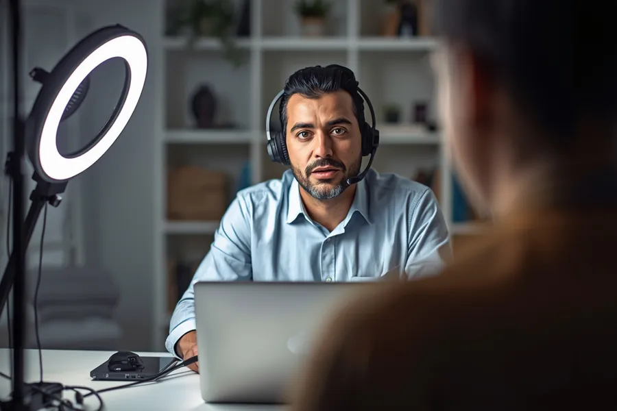Un formateur anime une session à distance depuis son bureau